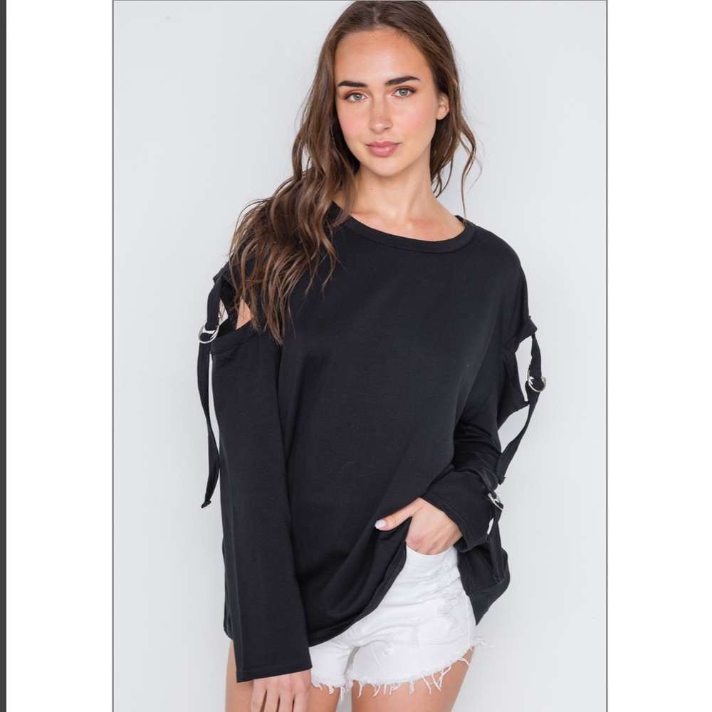 Brand New Black Long Sleeve Cut-Out Sweater